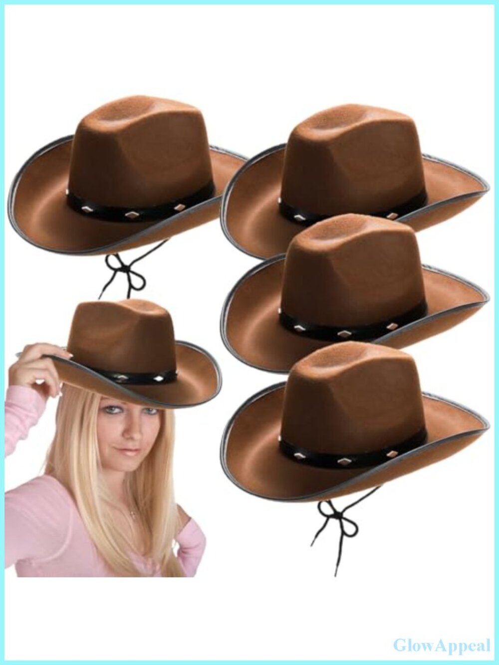 4 Pack Brown Cowboy Hat for Men & Women Retro Western Felt Cowgirl Hat with
